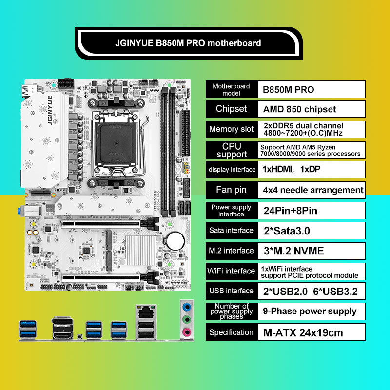 JGINYUE B850M PRO Motherboard  - Am5 Micro Atx Pcie 5.0 Motherboard recension och pris